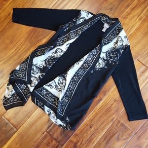 Black & Gold 3/4 Sleeve Hankerchief Front Cardigan